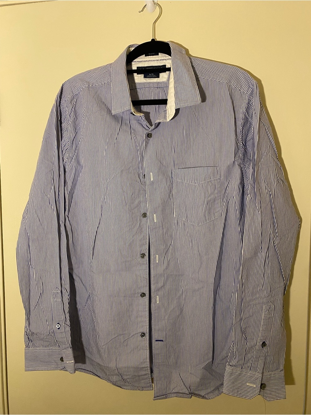 American Eagle Outfitters Men’s Blue and White Pinstripe Dress Shirt